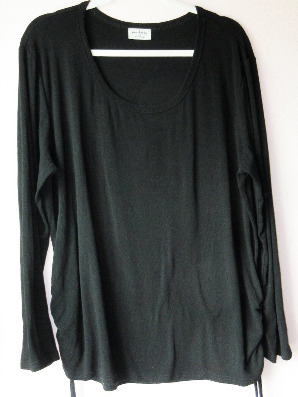 Long Sleeve Top Black Scoop Neck Ruched Side Tie Basics Plus Size Sz 2X Casual